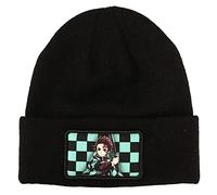 Bioworld Demon Slayer Tanjiro Official Licensed Merchandise Black Cuffed Knitted Winter Beanie Hat - Anime Gift for Men, Women Teens, Acrylic Knit, One Size