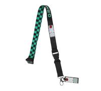 Bioworld Demon Slayer Tanjiro Official Licensed Merchandise Black & Green Checkered Lanyard - Anime ID Holder Cosplay Gift for Men, Women & Teens