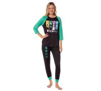 Bioworld Demon Slayer Women's Character Panels Kanji Raglan Lounge Pajama Sleep Set, Black, XXL