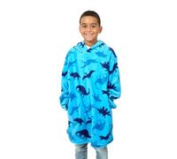 Bioworld Dinosaurs Official Licensed Merchandise Boys Blue Oversized Wearable Hoodie Blanket - L/XL Cosy Winter Gift for Kids & Teens
