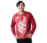 Bioworld Dr Pepper Oversized Distressed Vintage Logo Adult Unisex Potassium Washed Crew Neck Long Sleeve Sweatshirt, Red, Medium