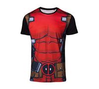 Bioworld EU Men's Marvel Comics Deadpool Men's Suit Sublimation T-Shirt Regular Fit Plain Crew Neck Short Sleeve T - Shirt, Red (Red Red), Medium (Manufacturer Size: M)