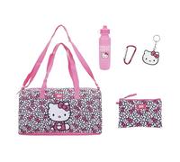 Bioworld Hello Kitty Official Licensed Merchandise 5-Piece Duffle Bag Set - Pink Bow Print Travel Gift for Girls, Includes Water Bottle & Accessories