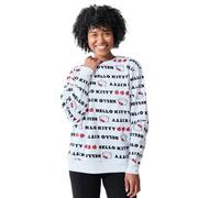 Bioworld Hello Kitty Repeat Text Women's White Crew Neck Long Sleeve Sweatshirt, Hello Kitty Repeat Text, S