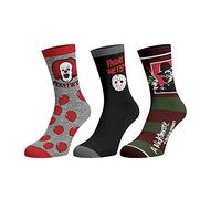 Bioworld Horror Themed Men's It Nightmare On Elm Street Friday The 13th 3-Pack Mid-Calf Adult Crew Socks, Multicolored, One Size