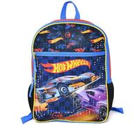 Bioworld Hot Wheels 16" Kids Backpack - Colorful Cartoon School Bag with Front Pocket & Side Mesh, Lightweight Travel Backpack for Boys & Girls