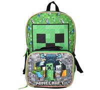 Bioworld Kids Backpack & Lunch Bag Set -Minecraft 16" Lightweight School Bookbag with Insulated Lunch Bag - Perfect for Preschool & Elementary Boys