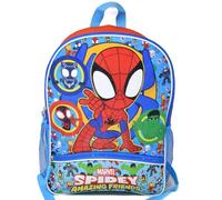 Bioworld Kids Backpack- Spidey & Friends 16" Backpack Bottom Half Moon with 1 Front Pocket- Lightweight School Bookbag - Perfect for Preschool & Elementary Boys