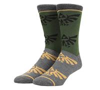 Bioworld Legend of Zelda Triforce Icon on Olive and Gray Men’s Casual Crew Socks, Multicolored, One size