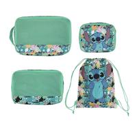 Bioworld Lilo & Stitch Floral Print Stitch 4-Piece Packing Cube & Laundry Bag Set