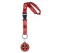 Bioworld Marvel Deadpool Logo Wrist Strap Lanyard for Keys with 2" Rubber Keychain Hand and Wrist Lanyard Strap ID Badge Holder, Deadpool V3, One size