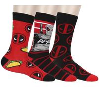 Bioworld Marvel Deadpool The Degenerate Men's 3-Pack Mid-Calf Adult Crew Socks Size 8-12, Multicolored, One Size