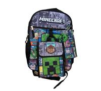 Bioworld Minecraft 5pc 16" Backpack Set- lunch bag, Pencil Case, carabiner clip & Keychain