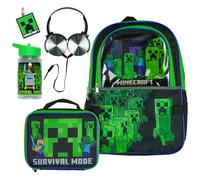 Bioworld Minecraft Backpack 5-Piece Set Creeper Survival Mode Kids Book Bag 17"