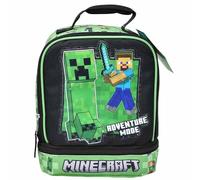 Bioworld Minecraft Drop Bottom Rectangle Lunch Bag, Adventure Mode, Green and Black, Insulated Dual Compartment
