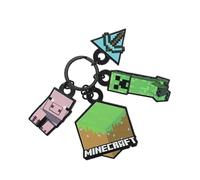 Bioworld Minecraft Icons Official Licensed Merchandise Multi-Charm Keychain - Pig, Creeper, Pickaxe & Grass Block Zinc Alloy Bag Charm