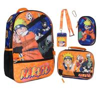 Bioworld Naruto Shippuden Squad 17" Travel School Laptop Backpack 4 Piece Bookbag Set, Orange, One Size
