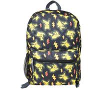 Bioworld Pokemon Pikachu All Over Print 16" Kids Backpack - Colorful Cartoon School Bag with Front Pocket & Side Mesh, Lightweight Travel Backpack for Boys & Girls