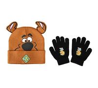 Bioworld Scooby Doo Official Licensed Merchandise Character Beanie and Glove Set - Brown 3D Ears Kids Knit Winter Hat and Gloves, Warm Acrylic Yarn Cosy Gift Set