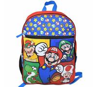 Bioworld Super Mario 16" Kids Backpack - Colorful Cartoon School Bag with Front Pocket & Side Mesh, Lightweight Travel Backpack for Boys & Girls