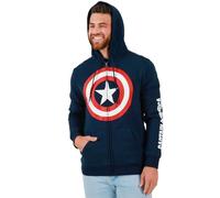 Bioworld Unisex Adult Marvel Captain America Shield Logo Long Sleeve Zip-Up Hoodie - XXL - Navy Blue, Blue, XXL