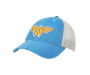 Bioworld Wonder Woman Logo Blue Washed Distressed Baseball Cap - One Size fits Teens and Adults - Official Licensed Merchandise - Great Gift Idea