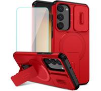 Bioyuangig for Galaxy S23 Case, for SamsungS23 SM-S911U Case with Tempered Glass Screen Protector & Camera Slide Cover [Compatible with MagSafe] Hidden Stand Phone Cover for Samsung Galaxy S23 Red