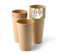 BIOZOYG 50x Disposable Coffee Cups 500 ml / 20 oz, Ø 90 mm Brown - Paper Cups for hot Drinks Plastic-Free - Coffee Cups Disposable