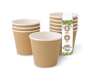 BIOZOYG one-Way Bio Soup Cup Soup to Go Disposable Dishes I Corrugated Kraft Board with Water-Based Inner Barrier on the Inside White/Brown, Unbleached I 25 Single-use beakers compostable 500 ml