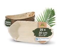 BIOZOYG Palmware - Palm Leaf Bowl for Finger Food I Disposable Tableware Biodegradable, compostable I Disposable Bowls Serving Dish Dip Bowl Snack Bowl I 25 Pieces Party Boat 20 cm