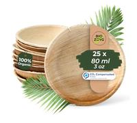 BIOZOYG Palmware Snack Bowl Set I 25 Pieces Organic Disposable Bowls Round 80ml, Ø10cm I Party Tableware Compostable & Biodegradable I Palm Leaf Disposable Bowls for Finger Food Dips Tasting Buffet