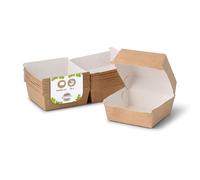 BIOZOYG Take Away Burger Box 75 pieces I Burger boxes with hinged lid I Hamburger box made of fresh fibre carton I To Go Burger packaging fat resistant brown-white 11.5 x 10.5 x 8 cm I recyclable