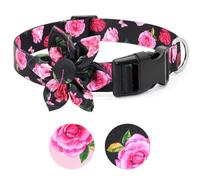 BiPawTi Flower Dog Collar Medium with Bloom Decoration, Soft Floral Collars, Cute Spring Summer Collar Pretty Dog Collars for Female Dogs Girl Boy Male (Black, M)