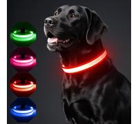 BiPawTi LED Light Collar Dog Rechargeable 3 Light Modes Illuminated USB Dog Collar Luminous Dog Collar - Glows in the Dark Super Bright Collar for Medium Large Dogs - Red, M