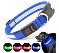 BiPawTi Luminous Rechargeable Dog Collar, 3 Light Modes, Illuminated LED Safety Collar for Medium Dogs, Glow in the Dark, Super Bright Dog Collar for Night Walks/Camping, Blue, M