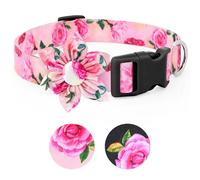 BiPawTi Pink Dog Collar with Bloom Decoration, Soft Floral Collar for Small Dogs, Cute Extra Small Dog Collars for Spring Summer, Flower Puppy Collars for Girl Female Dogs (Pink, XS)