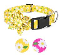 BiPawTi Small Dog Collar with Flower Decoration for Female Dogs, Soft Floral Daisy Dog Collars for Small Dogs, Yellow Floral Patterns Cute Girl Puppy Collar (Yellow, S)