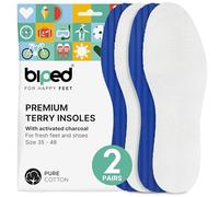 biped 2 Pairs of Barefoot Insoles - Cotton Terry with Soft Latex Foam and Activated Carbon - Washable Inserts Against Foot Odour - for hygienic Freshness in Shoes z2770(44)