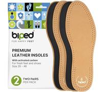 biped 2 Pairs of Premium Leather Insoles with Activated Carbon - Breathable and Soft Inserts Against Sweaty feet - Comfortable fit for Men’s and Women’s Shoes z2763(48 EU)