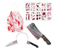 Bipl Butcher Costume Set for Halloween & Theme Parties, with Bloody Apron, Fake Knife, Headband & Scary Tattoos, Halloween Scary Costume for Men and Women