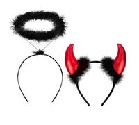 Bipl Set of 2 Devil Horns and Black Halo, Devil Horns Headband, Perfect Costume Accessories, for Theme Parties Fancy Dress & Halloween Party