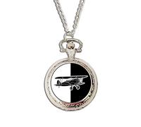 Biplane Pocket Watch - Gift for Pilots & Aviation Lovers - Monochrome Vintage Aircraft Keepsake in Presentation Gift Box - Silver Pocket Watch Necklace