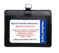 Bipolar Disability Awareness Card, in a Quality Black PU Leather Holder with Lanyard for Best displaying Your Card with Rear Pocket Medical Card or Contact Details.