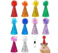 BIPY 10 Pack Mini Party Hats for Stuffed Animal Figures Dinosaurs Toys Tiny Hats for Crafts Doll Headwear Hamster Bird Adjustable Miniature Hat with Tinsel Pom Birthday Cake Toppers Accessories.