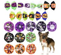 BIPY 15PCS Dog Halloween Collar Charms Bowties and Collar Flowers for Pet Small Dogs Cats Puppy Bow Ties Necktie Slides on Collars Assorted Styles for Party Grooming Accessories Random Color