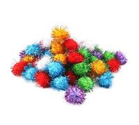 BIPY 20/Pack 3.5cm Cat Toy Soft Balls Kitten Toys with Tinsel Fluff Indoor Pompom Ball Assorted Color Random