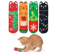 BIPY 4 Pack Christmas Catnip Toys for Cats Squeak Interactive Chew Kicker Toys Soft Plush Cat Toys for Kitten Playing Chewing Claw Teeth Cleaning