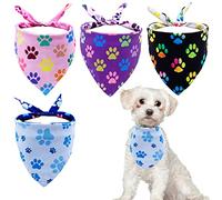 BIPY 4PCS Paw Pattern Dog Bandanas Pet Triangle Scarf Puppy Daily Soft Bibs for Small Medium Dogs Cats Rabbits Kittens Washable Adjustable Pet Neckerchief Festival Party Costume (65x45x45cm)
