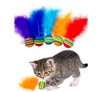 BIPY 5pcs 4cm Cat Toys Balls with Feathers EVA Foam Soft Colorful Rainbow Balls Toy for Interactive Kitten Adult Cat Quiet Indoor Play Activity Chase Training Cat Bouncy Balls