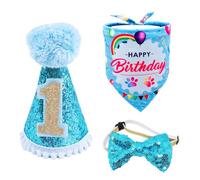 BIPY Dog 1st Birthday Hat Bandana Bowtie for Girls Boys Small Medium Dogs Cats Soft Bibs Doggy Party Grooming Supplies Adjustable Pet Collar Bowtie Celebration Birthday Bandana Shipped Randomly